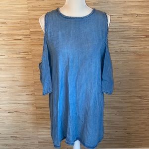 Blue Rain large 100% tencel denim dress peek a boo shoulders EUC!